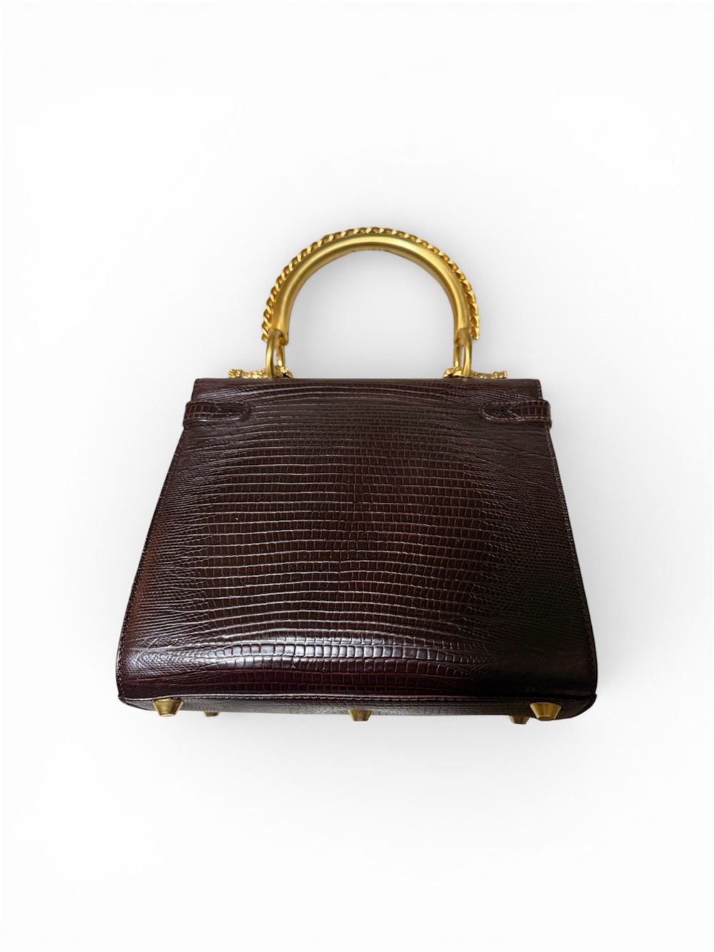 Gianfranco Ferre Dark Brown Croc-Embossed Top-Handle Satchel with Gold Hardware - Picture 2 of 10